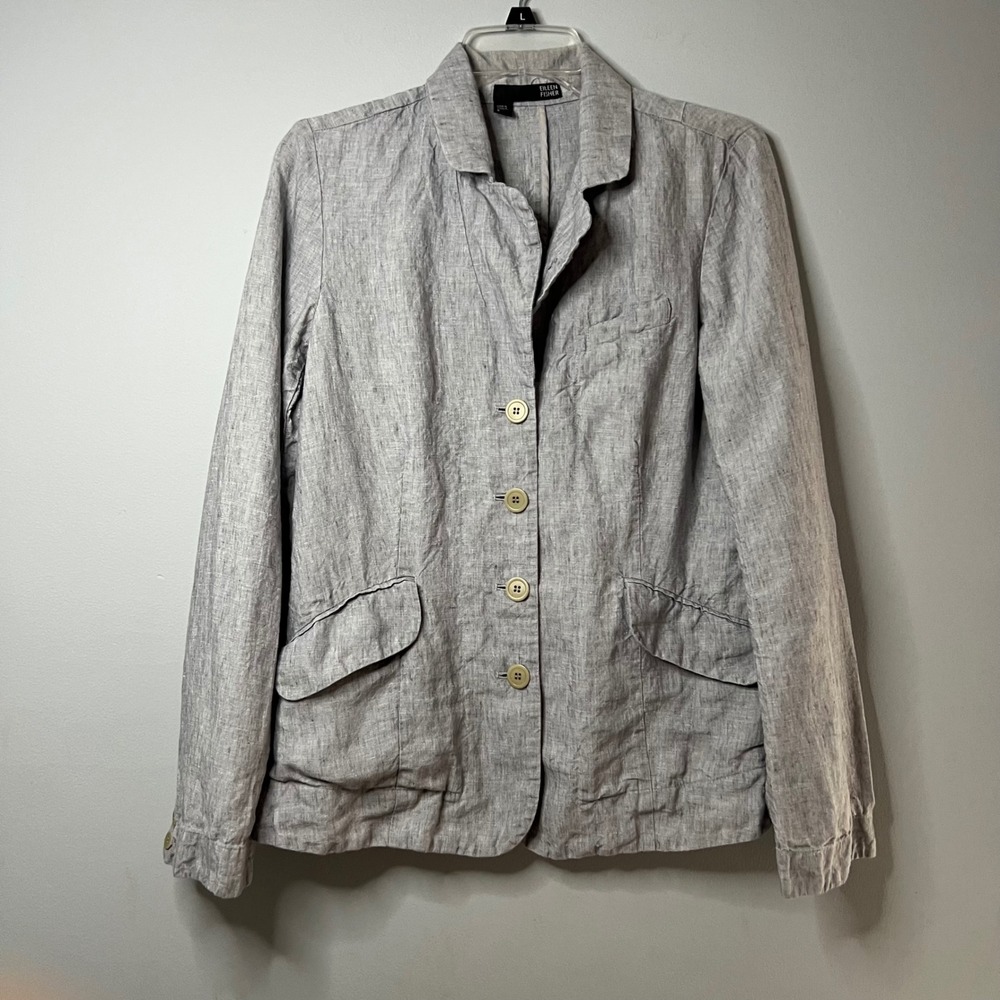 Eileen‎ Fisher Linen Blazer Jacket Womens Size 8 Gray Minimalist Coastal Office